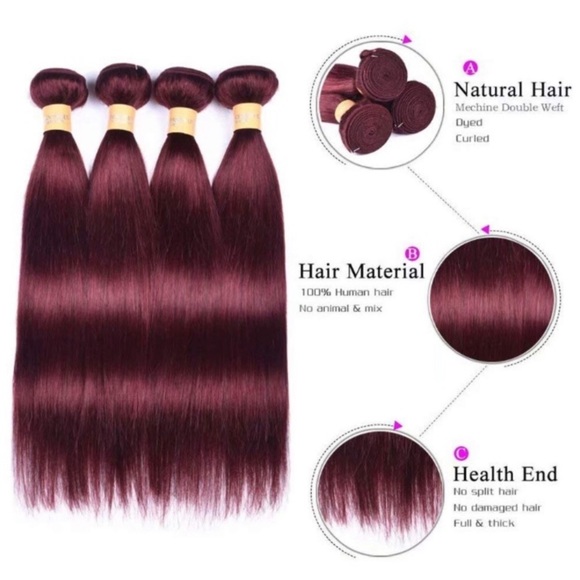 4 BUNDLES OF 20-24”99J PERUVIAN STRAIGHT HUMANHAIR main image 3